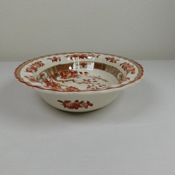 Spode Indian Tree 10 inch Oval Vegetable Bowl New Backstamp Orange Rust Scallop - Picture 3 of 12